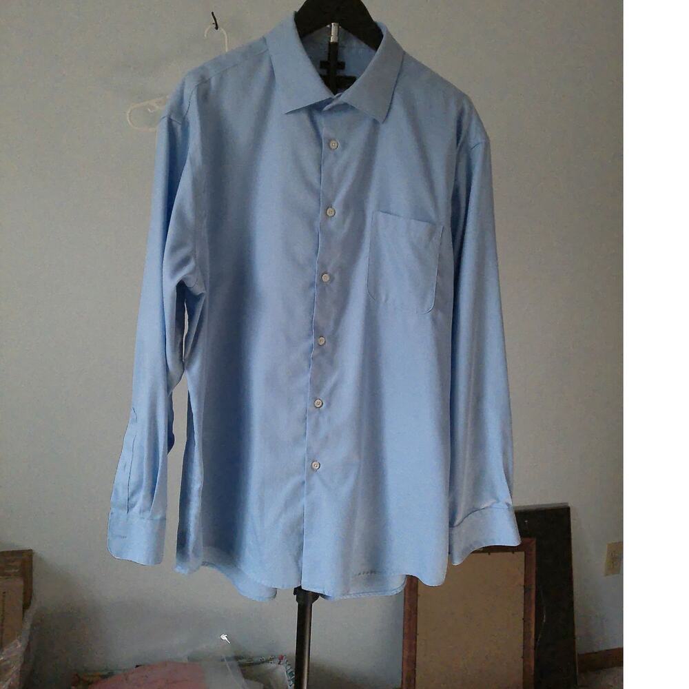 Pronto Uomo Men's Light Blue Non-Iron Dress Shirt 17.5 34/35 100% Cotton